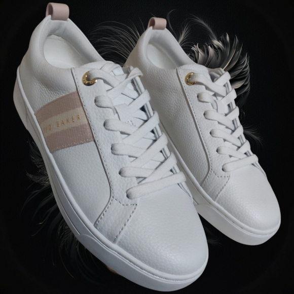 NEW Ted Baker Women Reese Lace Up Leather White/Pink Sneaker. Size 6 - Picture 9 of 15